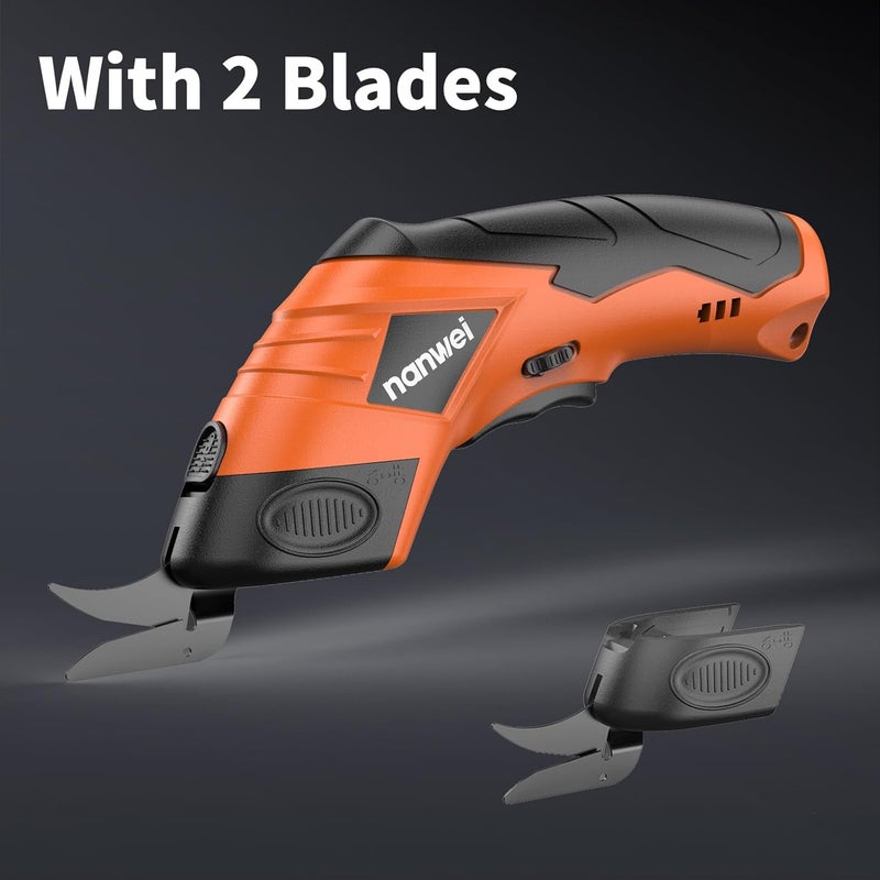 NANWEI Electric Scissors Cordless, Type-C Rechargeable Cardboard Cutter with 2 Blades,4.2V High‑torque Motor,for Thin Cardboard Fabric Carpet Leather (Orange) - Image 3